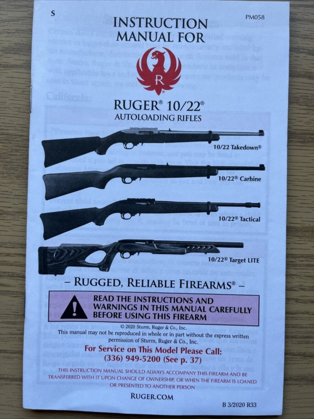 2020 RUGER 10/22 OWNERS MANUAL